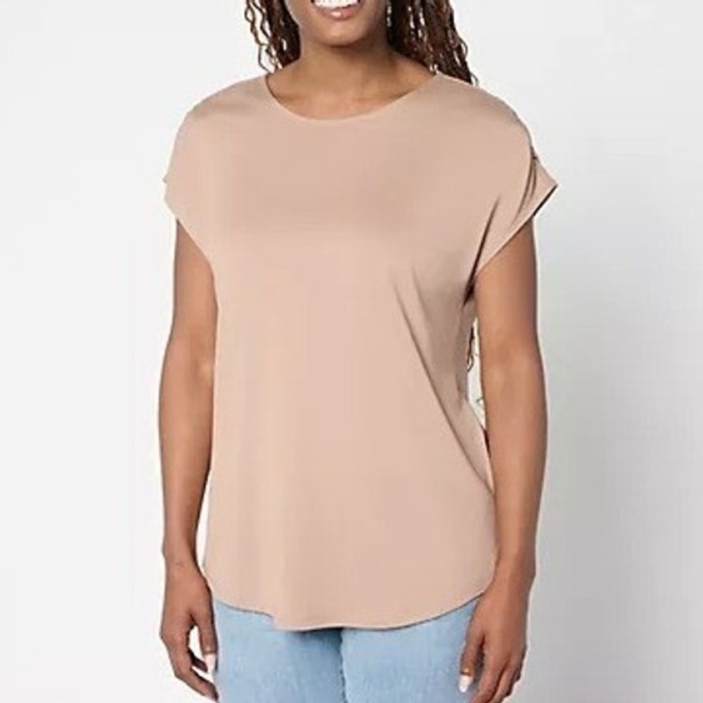 Belle Kim Gravel Top Womens XXS Portabella‎ Ruched Shoulder Peached Modal Blend